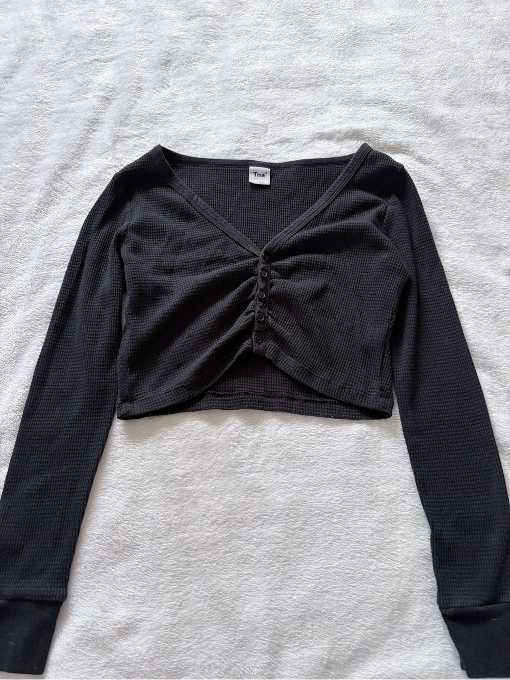 TNA Aritzia Waffle Knit Cropped Henley Long Sleeve Top Size Small